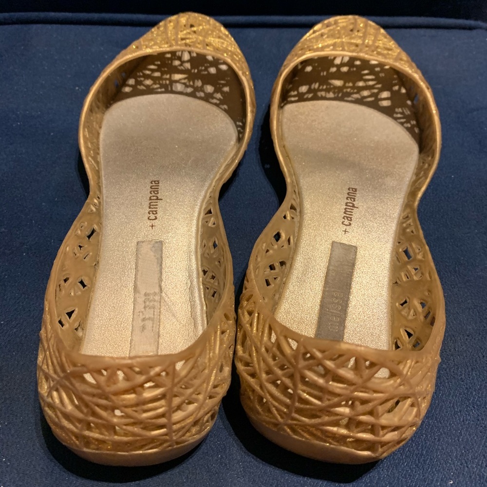 Melissa + Campana Gold Sparkle Jelly Flats